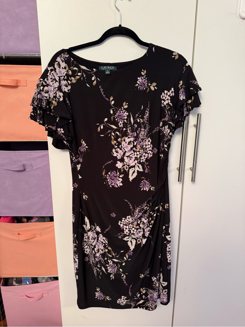 Ralph Lauren Black Midi Dress with Lilac Floral Pattern